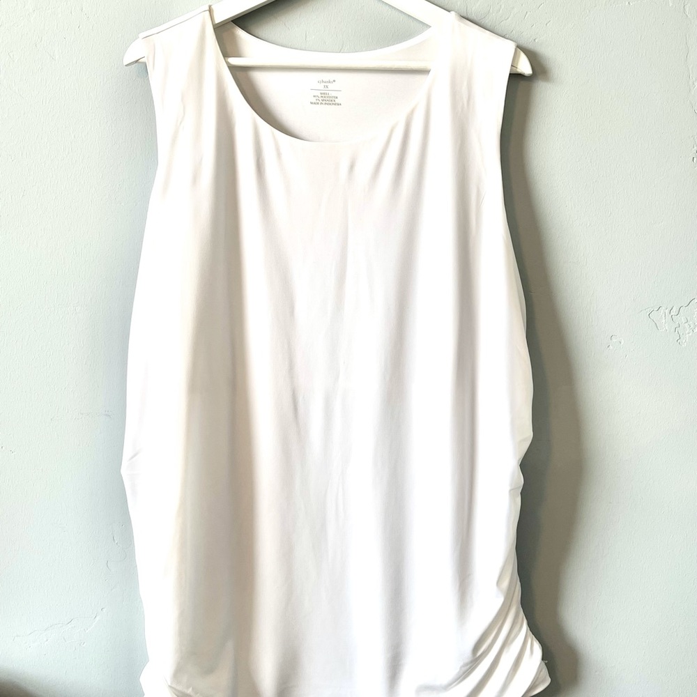CJ Banks Slimming White Tank w/ Side Rouche